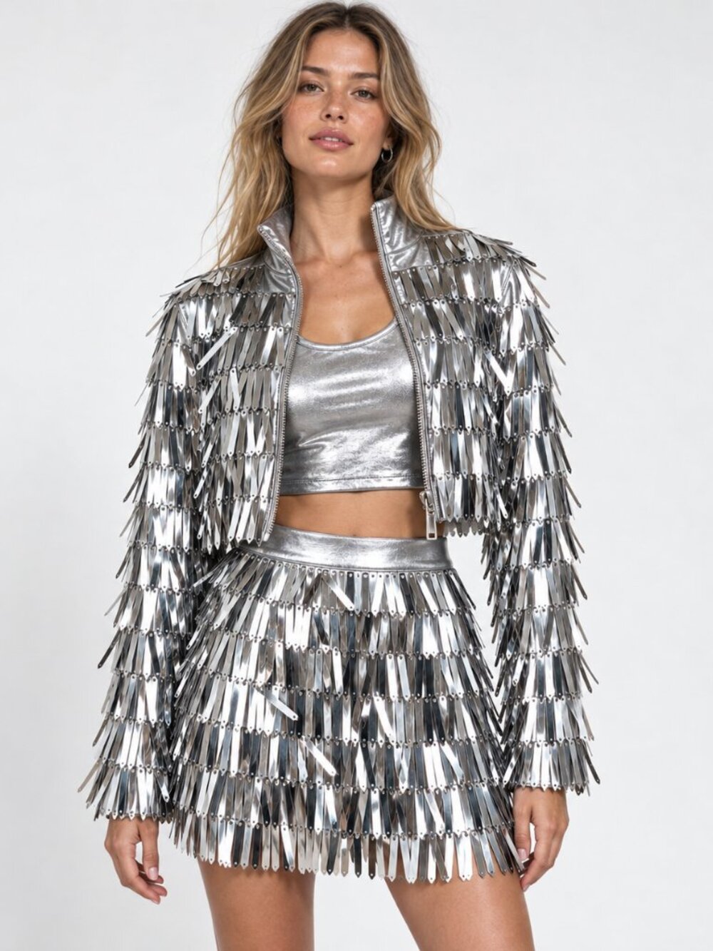 Silver Sequin Fringe Festival 4-Piece Set S/4 Burning Man Rave Disco